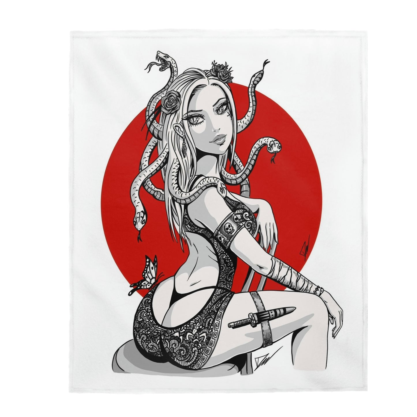 Medusa red circle - Plush Blanket