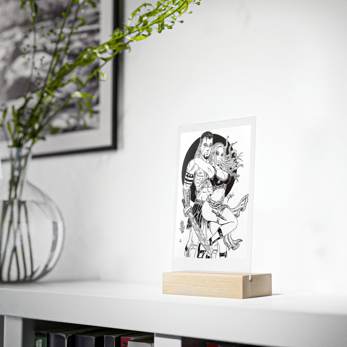 Medusa & Stavros - Acrylic Sign with Wooden Stand