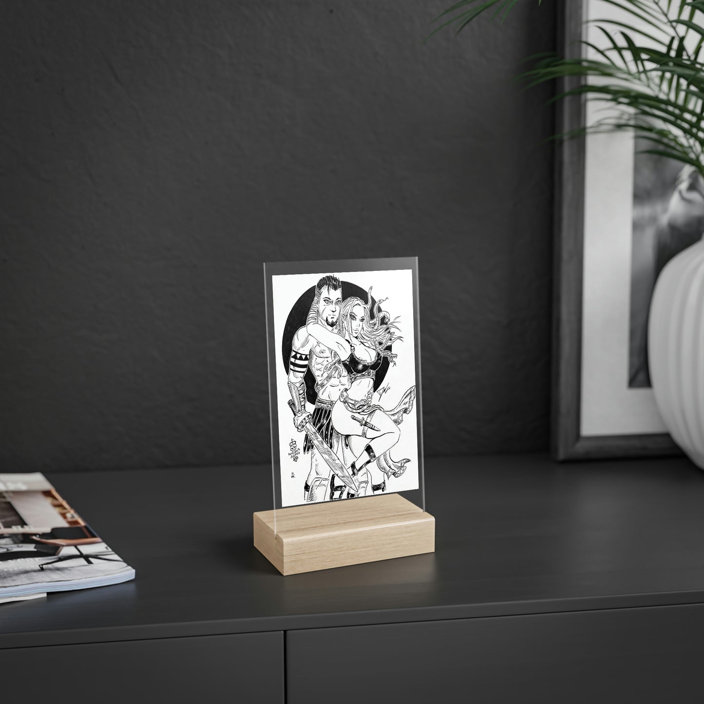 Medusa & Stavros - Acrylic Sign with Wooden Stand